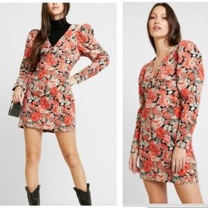 Free People Red and Black Floral Long Sleeve Dress